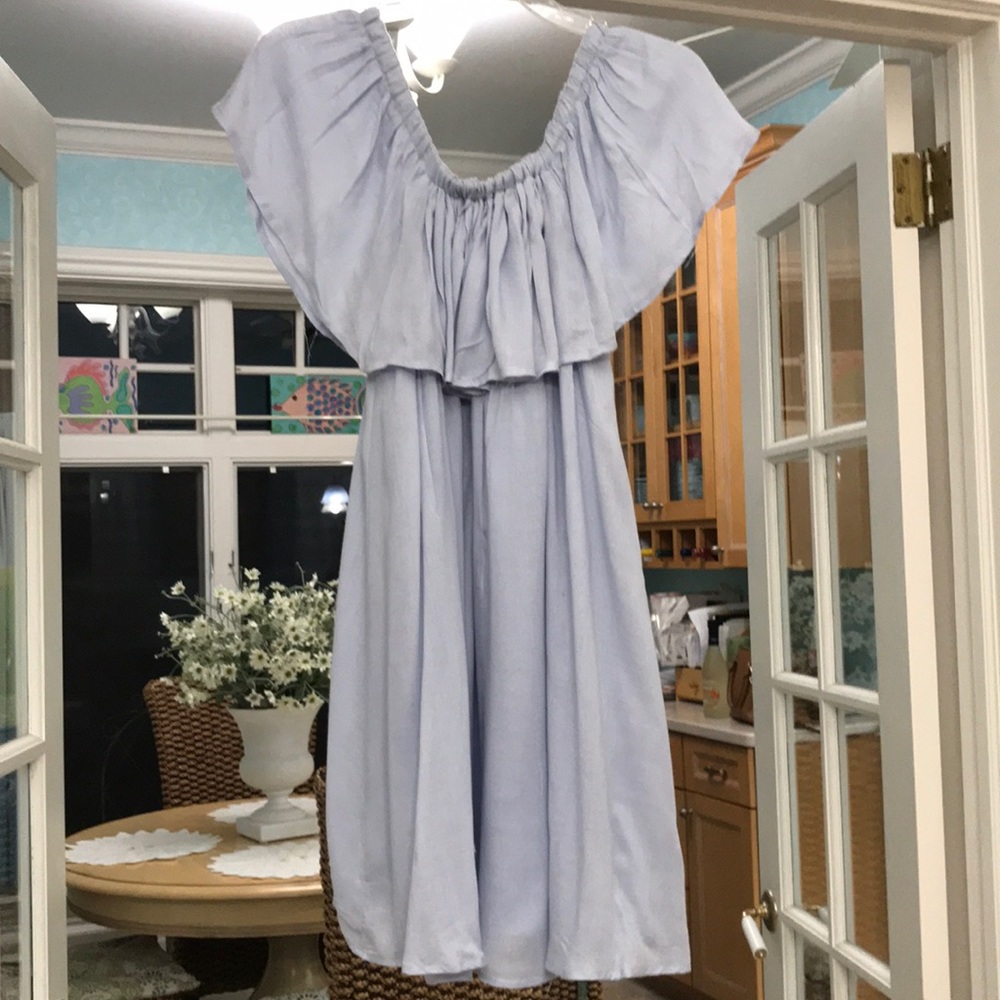 Dejavu blue dress with 8”ruffle along the top